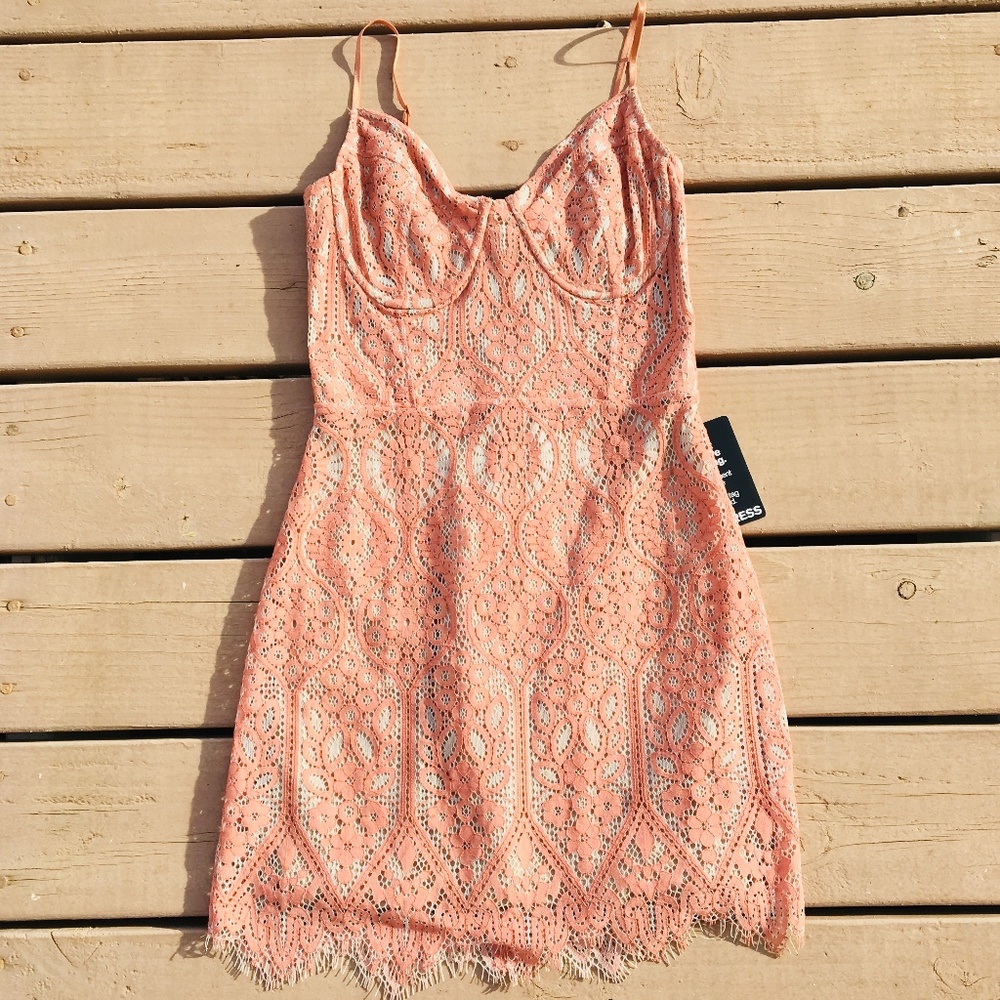 Blush Lace Overlay Bodycon Mini Dress
